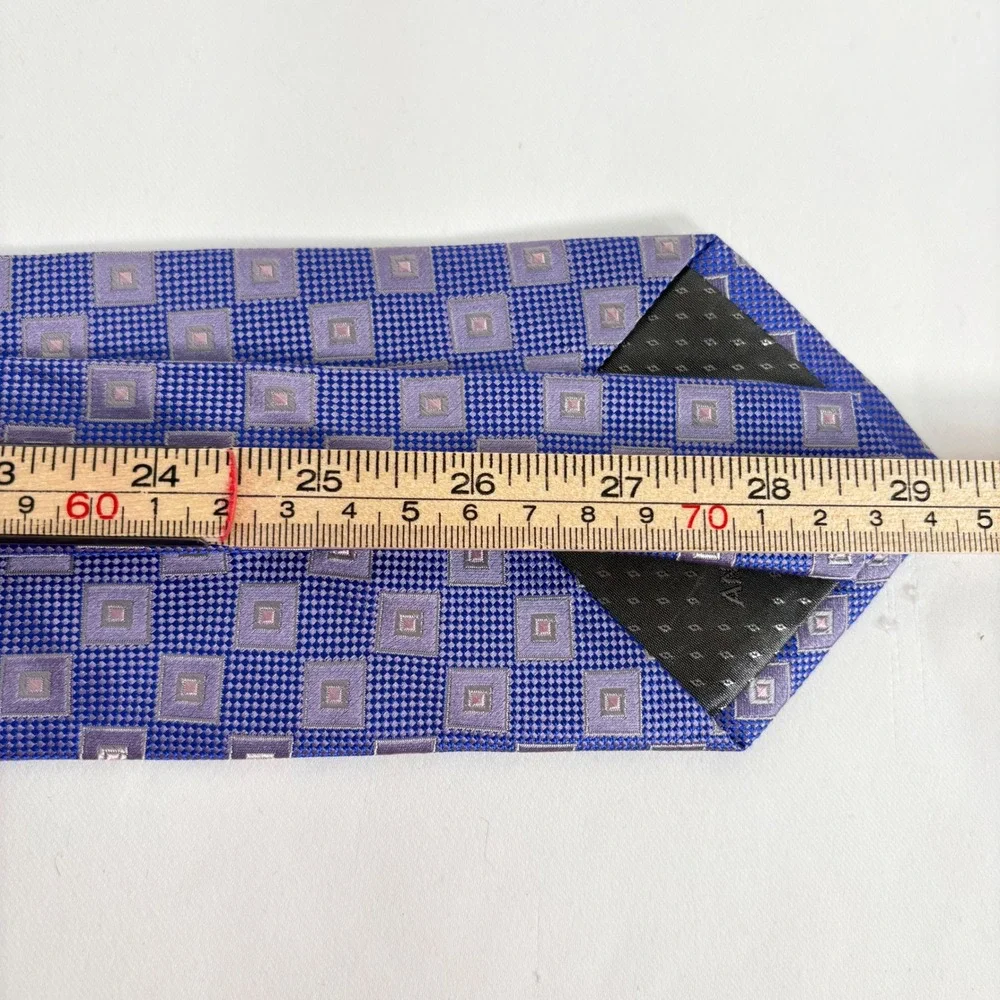 Andrew Fezza Tie Blue Purple Geometric‎ Silk Stain Resistant Handmade 1877